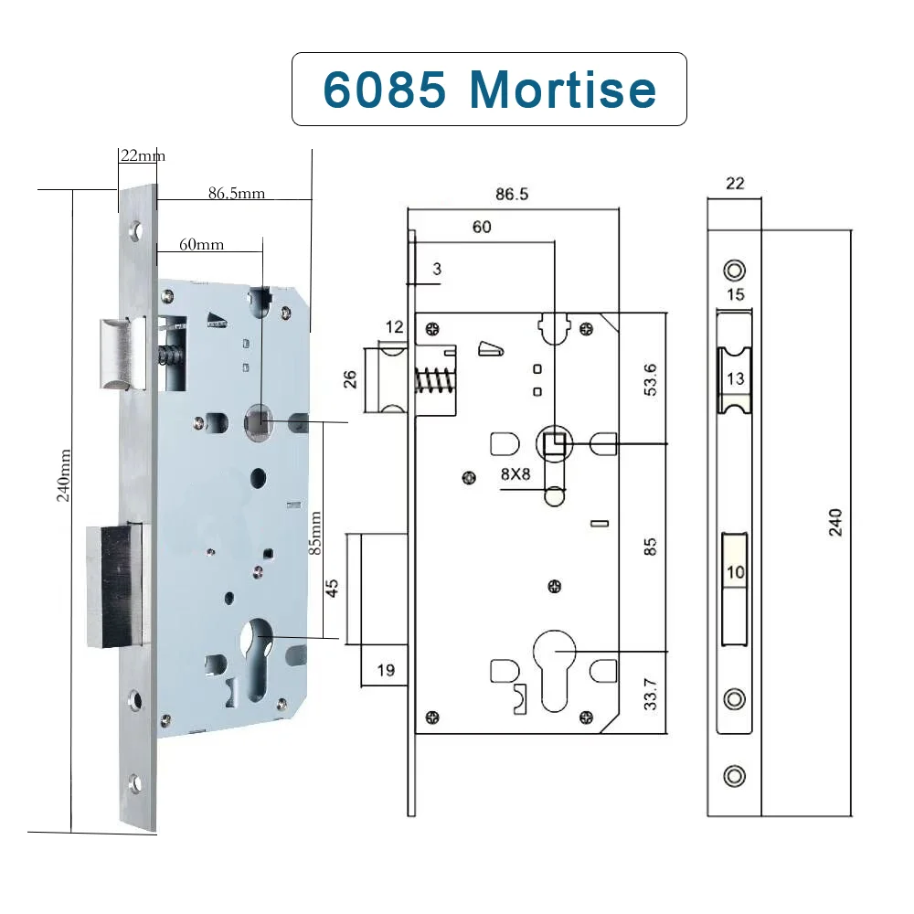 3585 4585 6085 Lock Body Mortise for Aluminum door Smart Lock