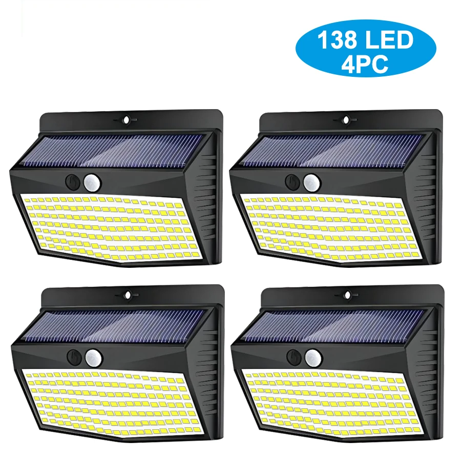 4-Pack Solar-Powered LED Outdoor Wall Lamps - Motion Sensor, Waterproof, with 3 Lighting Modes
