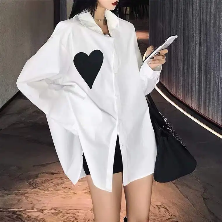 Love printed white shirt, women's design sense, long sleeved base shirt  blusas mujer  blouse women  shirts toaiot magnetic sticker 1 2mm magnetic base thickness 120 165 180 220 250 255 330 350mm size 3d printed parts for 3d printer