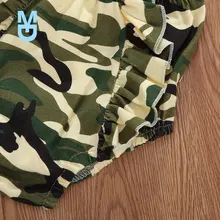 

New 3Pcs Baby Summer Outfits Girls Short Sleeve Letters Romper Camo Shorts Headband Set