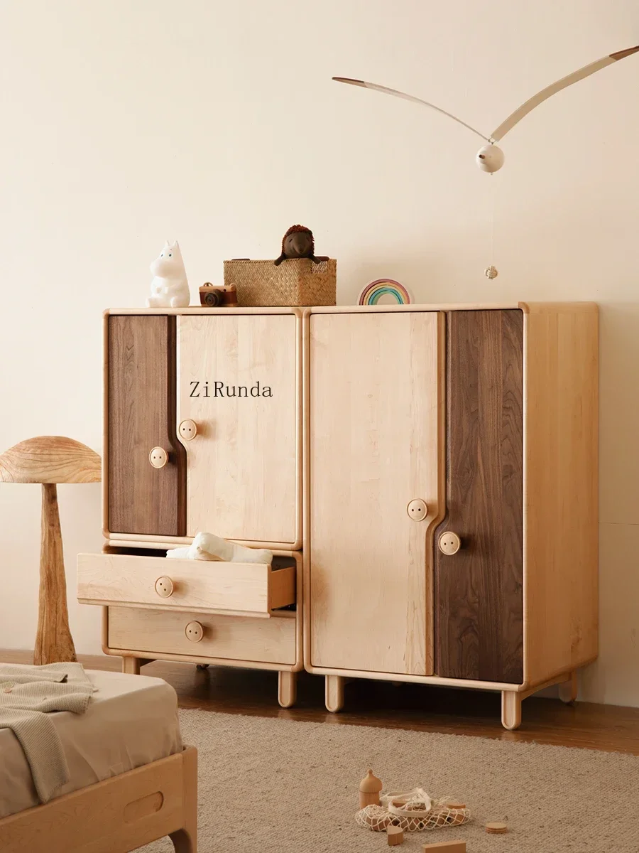 1Children's wardrobe Small wardrobe Drawer storage combination Household bedroom Solid wood