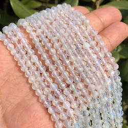 Natural Blue Sapphire Round Faceted Gemstone Beads for DIY Jewelry Crafting - 15 - Inch Strand, Tiny Spacer Beads (White Opal)