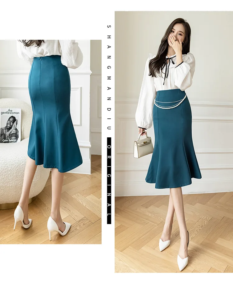 Skirts Women Solid Vintage Office Ladies Elegant Chic Korean Style A-line Summer Long Faldas Mujer High Waist Simple Hip Skirt midi skirt