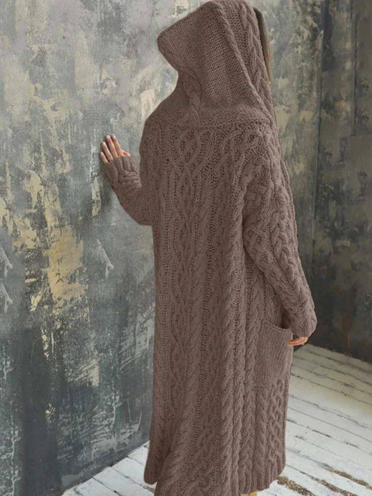 Womens Clothing New Fashion Hooded Cardigan for Women Vintage Long Coat Casual Knitted Sweater Jacket for Women Comfortable