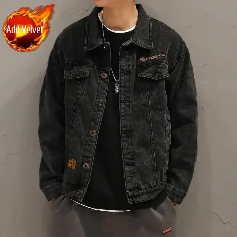 thumbnail image 1 of Con bordado Jeans Abrigo para hombres Chaquetas de mezclilla con botones Hombre Azul Moda Lavado G Vaquera Vaquera Outwear Talla L Moda Japonesa, 1 of 5