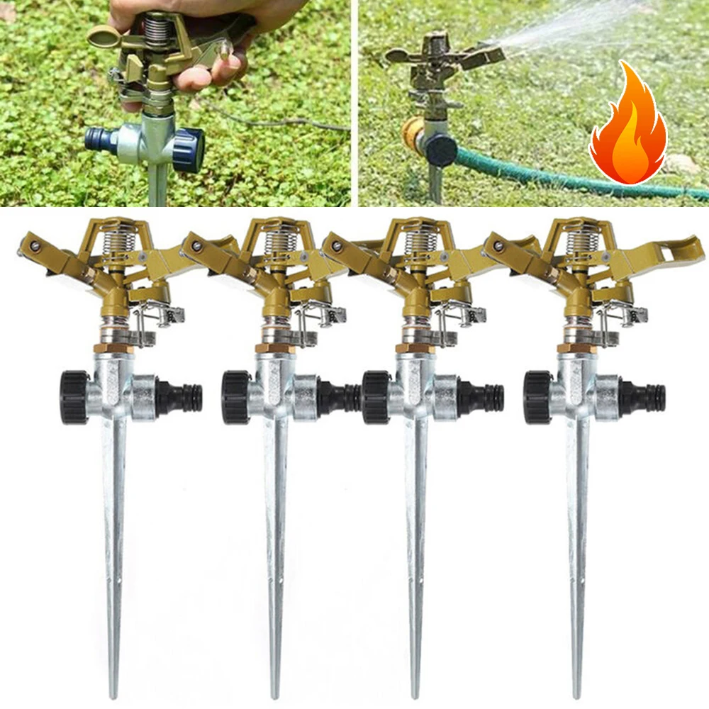 Garden sprinkler irrigation sprinklers Garden Sprinklers 360 Degree Adjustable Rotate Sprinkler Lawn Irrigation Metal Spiked Impulse Quick-Release 1/2" Hose Connector