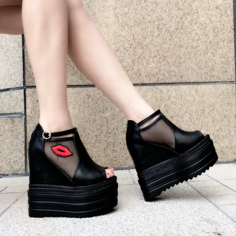 

14CM Sexy Women's Roman Sandals Fish Mouth Wedge Heels Platform Thick Bottom High-heeled Shoes platform shoes