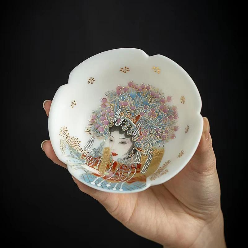 Porcelain Handmade Cup Accessories Teware Peking Opera Phoenix Loong For Puer Kung Fu White Red Tea tea cup