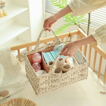 Floral Print Baby Diaper Bag Nappy Caddy Organizer Mommy Bag Large Capacity Baby Items Toys Storage Bag Travel Handbag for Mom