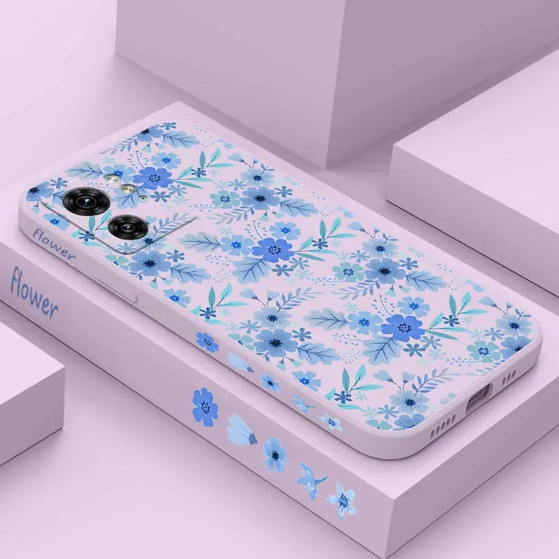Blue Floral Silicone Phone Case - Elegant Protective Cover