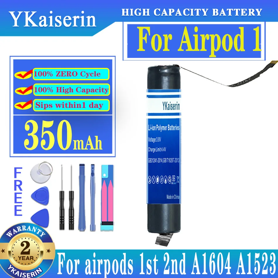Ykaisсеребрин для Airpod 1 2 Airpod1 Airpods 1-й 2-й A1604 A1523 A1722 A2032 Pods Pods2/3-й TWS Аккумулятор