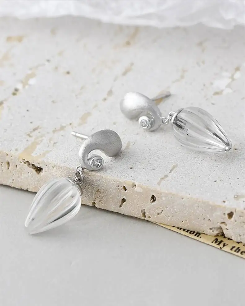 Silver Natural White Crystal Water Drop Dangle Earrings