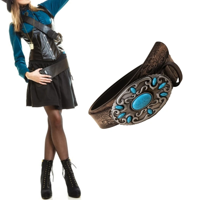 Fashion Leathers Belt Engraved Jeans Belts Western Cowgirl Waist Belt All-Matched Belt for Jeans Pants