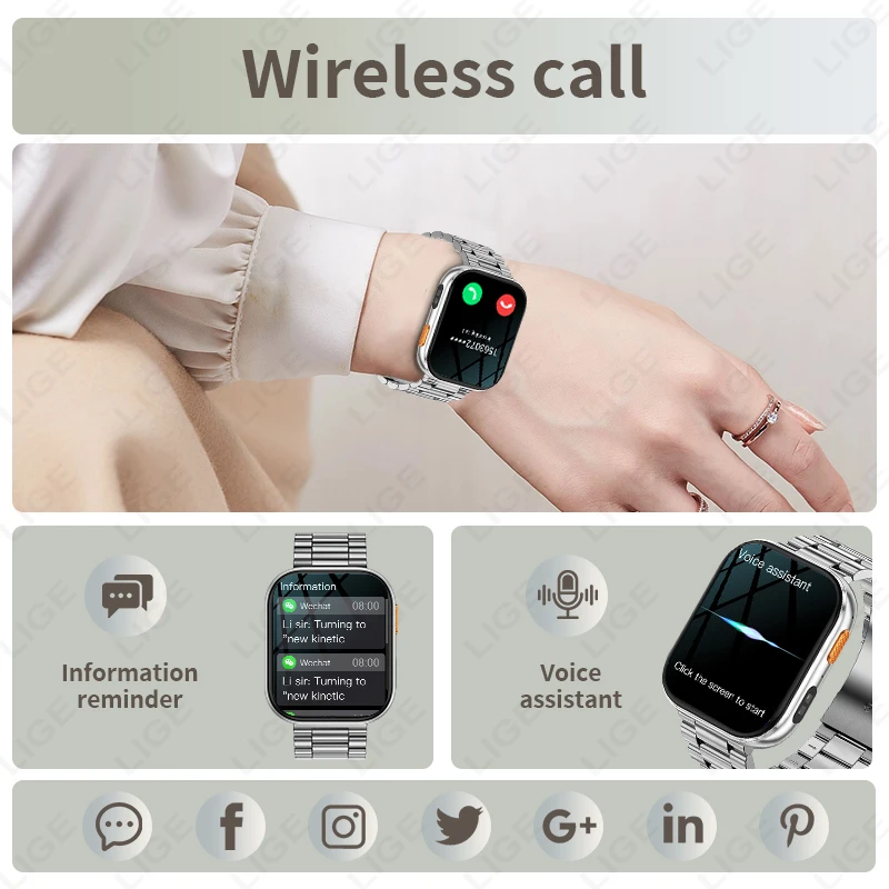 LIGE AMOLED Smart Watch Men 2.04 Screen Bluetooth Call Health Monitor IP68 Waterproof Sport Women Smartwatch New For Android IOS