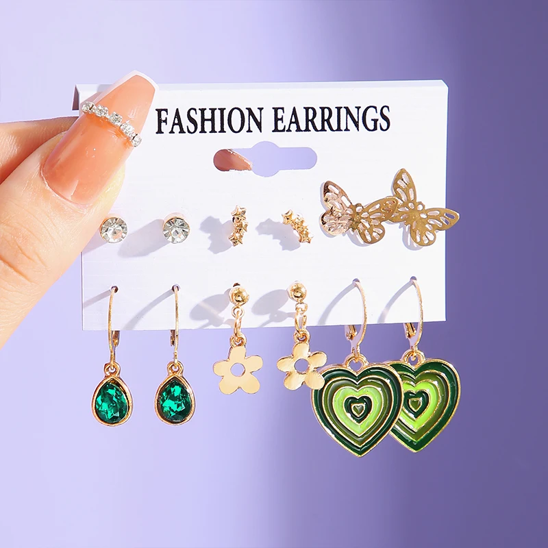 Colorful Resin Butterfly Earrings Set Pearl Purple Green Acrylic Gold Color Metal Hoop Earrings for Women Fashion Party Jewelry