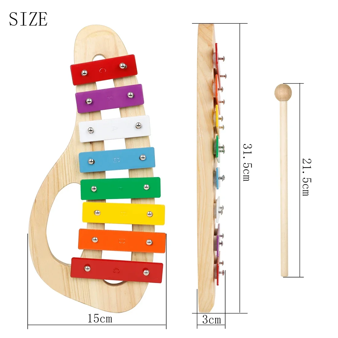 8 Tones Hand Knock Xylophone with Mallets Metal Sheet Rainbow Wooden Piano Orff Percussion Musical Instrument Children's Gift