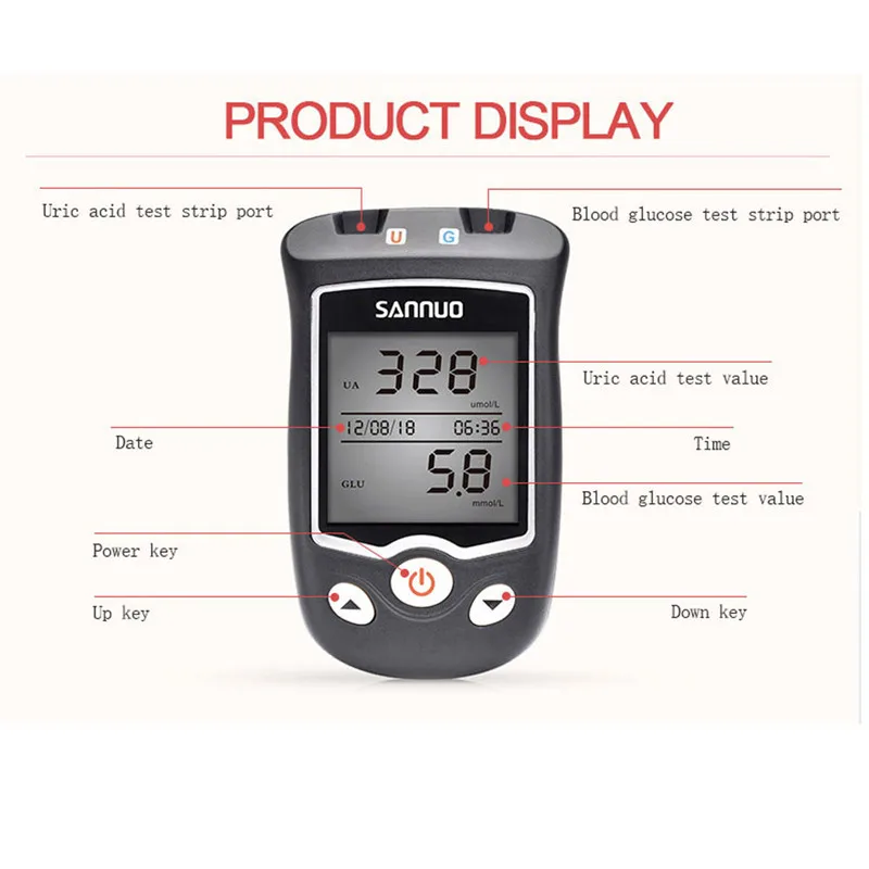 Blood Glucose Monitor Sinocare EA-11 Uric Acid Blood Glucose Testing Meter Kit mmol/L Diabetes Tester Strips with Lancets