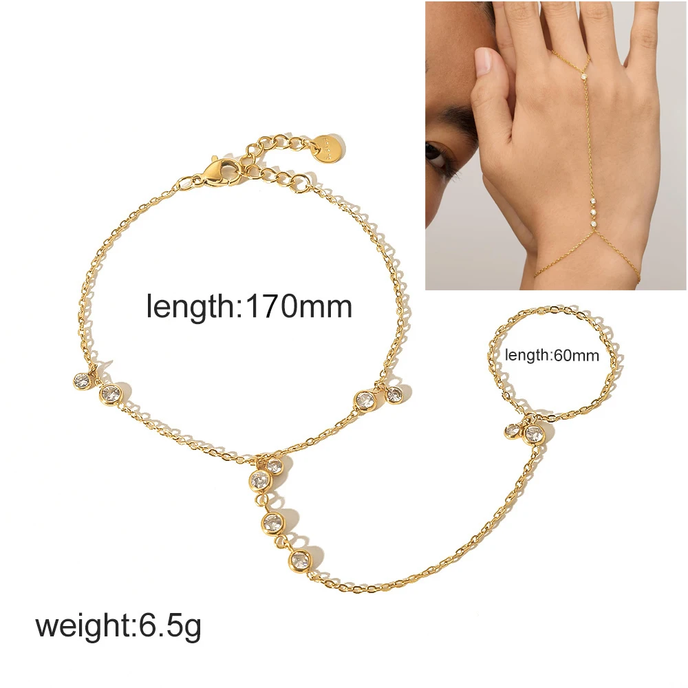 Bracciale A Catena Per Mano Con Anello, Oro 14k, Regolabile Con Strass, Accessorio Estivo Boho-chic - 4