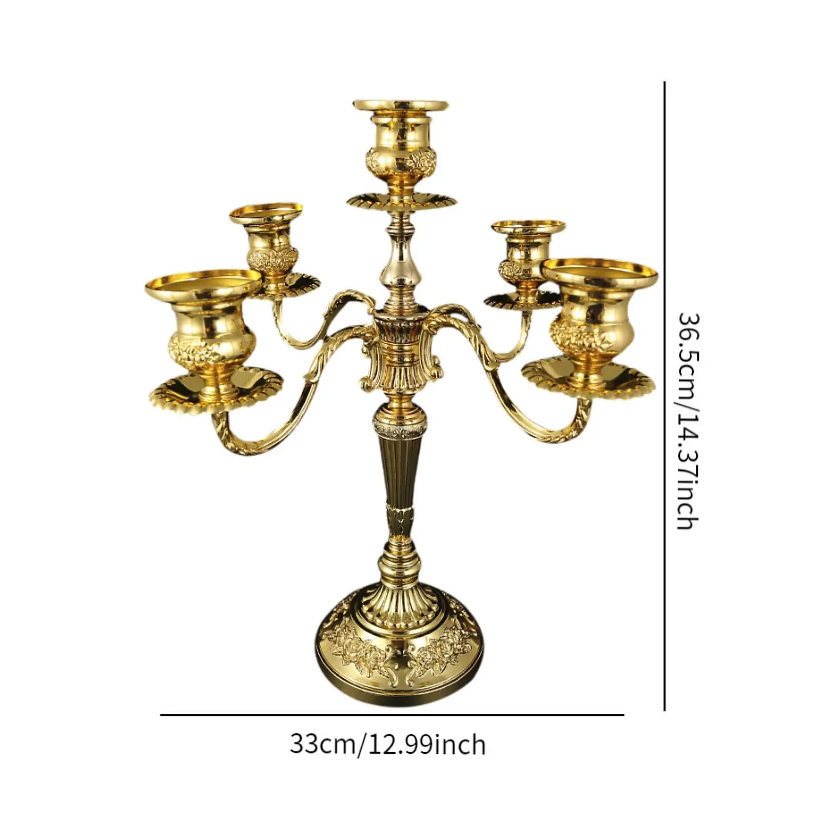 Candle Holder 5 Arms Elegant Metal Candelabra for Dinner Fireplace Holiday