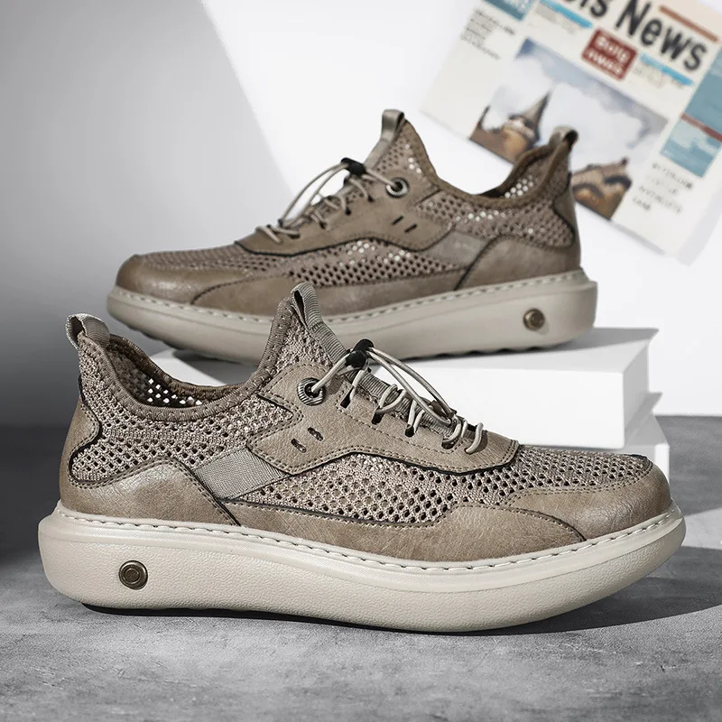 Men's Breathable Mesh Sports Casual Shoes Summer 2026 New Style Fashionable All-Match Thick Bottom Outdoor Leisure Shoes