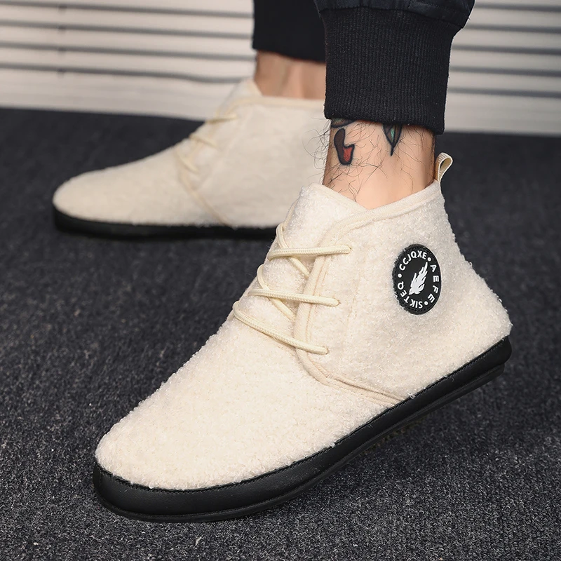 YRZL Winter Cotton Shoes Men High Top Warm Lace Up Lightweight Slippers Men Plush Indoor Cotton Loafers Men Winter Warm Shoes