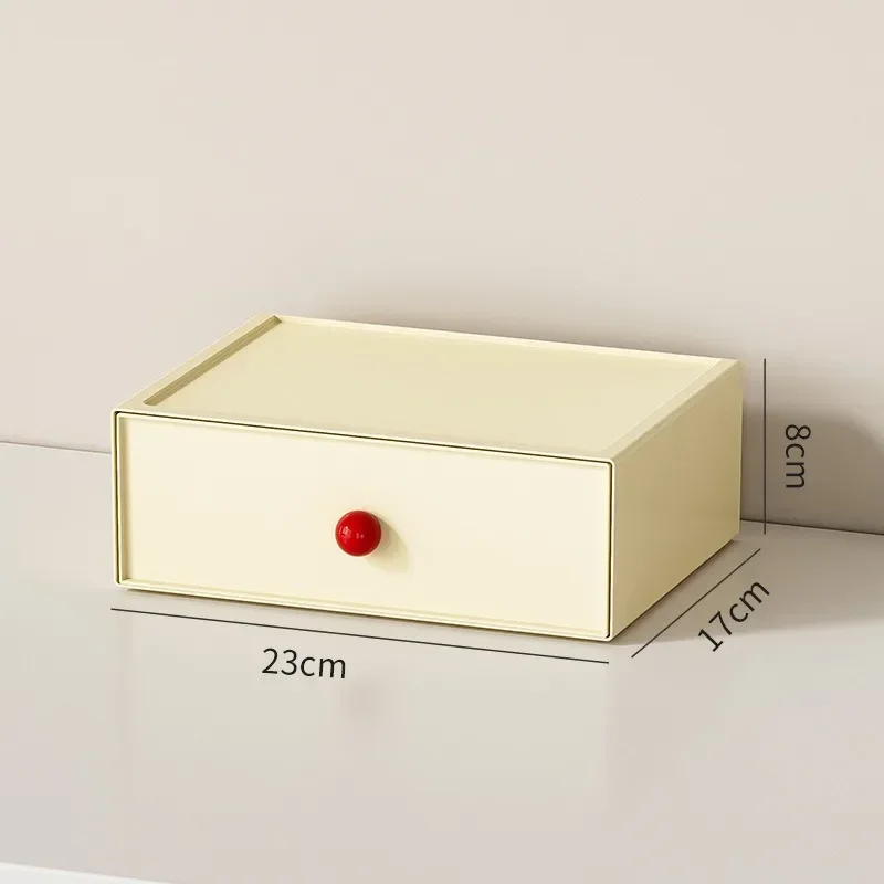 1-3Pcs Cream Dopamine Drawer Storage Box Multi-layer Stackable Free Combination Jewelry Storage Desk Entrance Storage Box
