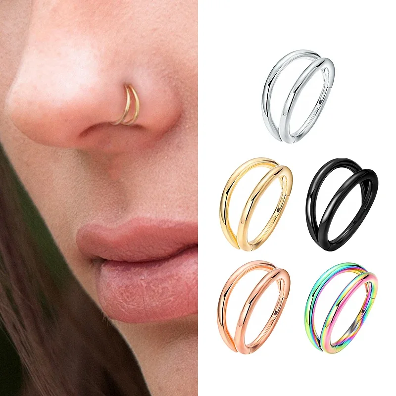 Nose Rings Hoops Double Septum Rings Cartilage Hoop Earring Piercing for Women and Men Gift