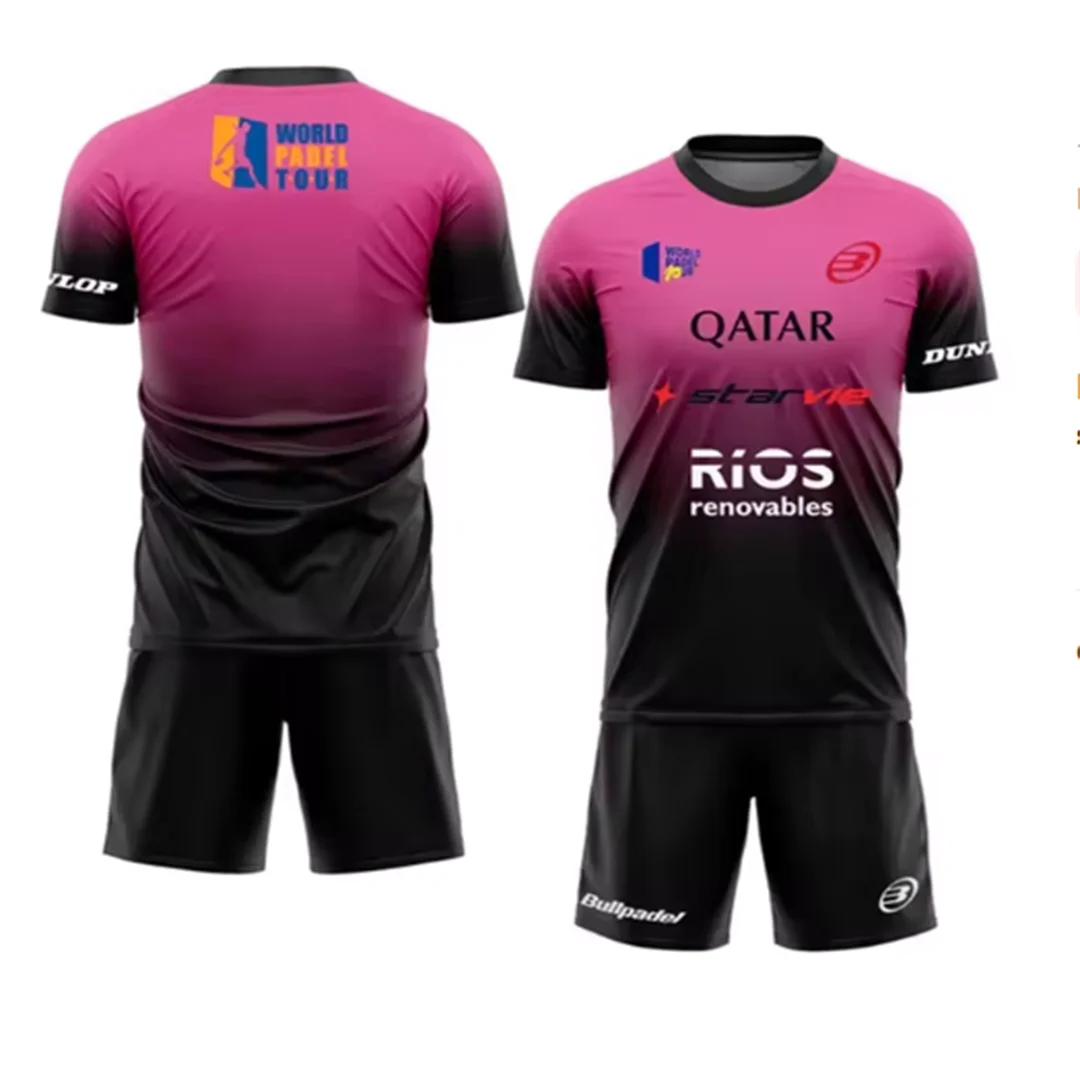 New men's Padel tennis t-shirt training suit advanced gradient shorts and T-shirt set summer quick drying sports two-piece set 5