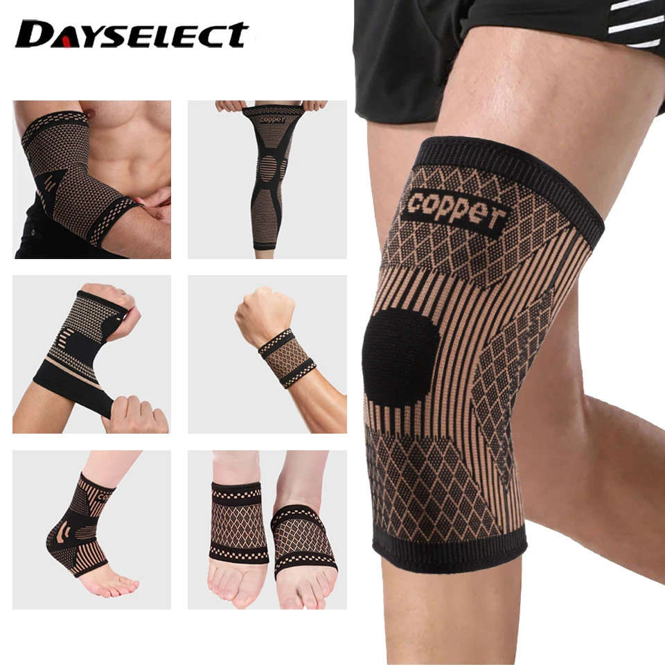 

Sport Fitness Copper Knit Stretch Knee Protector+Wristband Support+Ankle Support+Elbow Pads+Hand Guards+Basketball Knee Brace