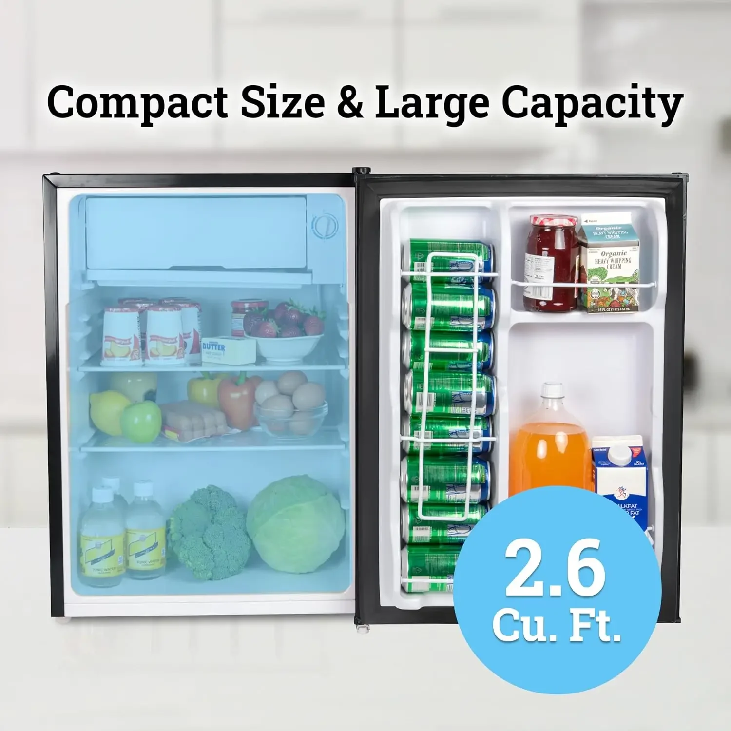 2.6 Cu.Ft. Compact Refrigerator with Freezer, 2 Shelfs, Perfect for Homes, Offices, Dorms, Black 4