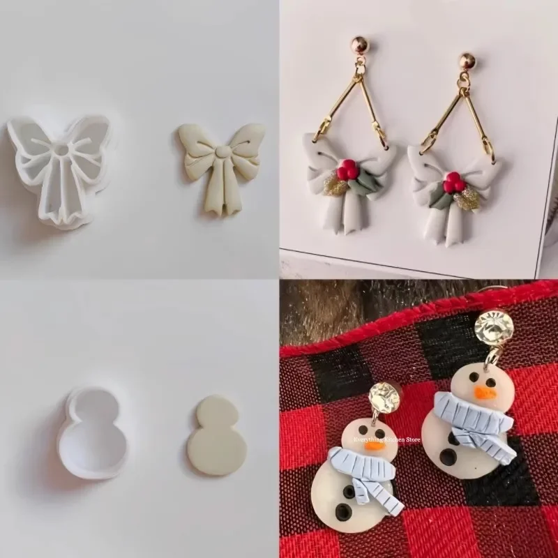 Christmas Elk House Earring Clay Cutter Bow Snowman Sweater Polymer Clay Molds Winter Holiday Tools
