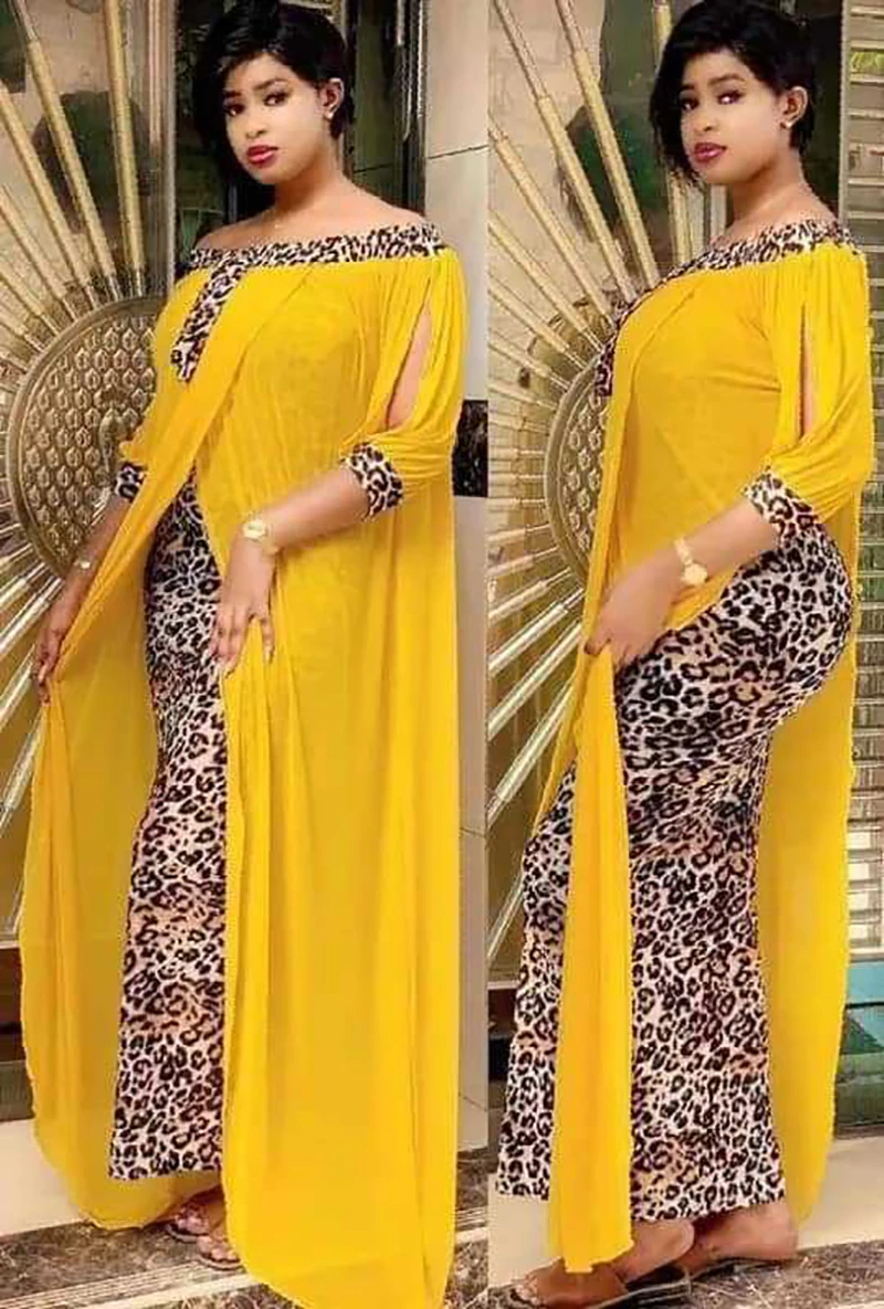 african suit Women's Leopard Slash Neck African Long Maxi Dress Off The Shoulder Backless Daily Evening Party Dress African Dresses For Women african style clothing Africa Clothing