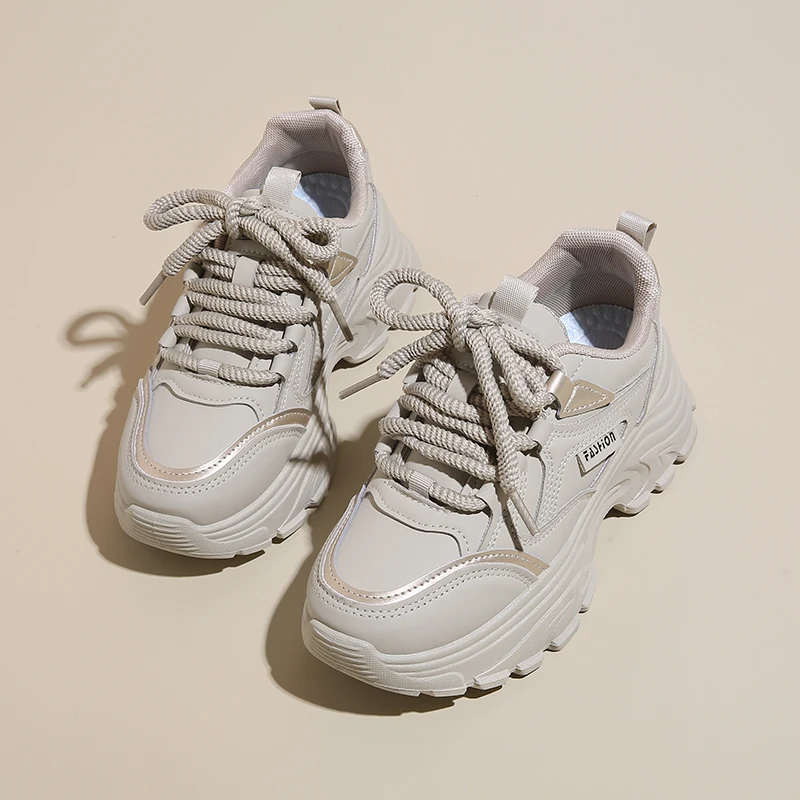CRLAYDK Chunky Sneakers for Women Fashion Platform Leather Casual Dad Shoes Wedge Walking Sport Workout Tennis for Ladies 2