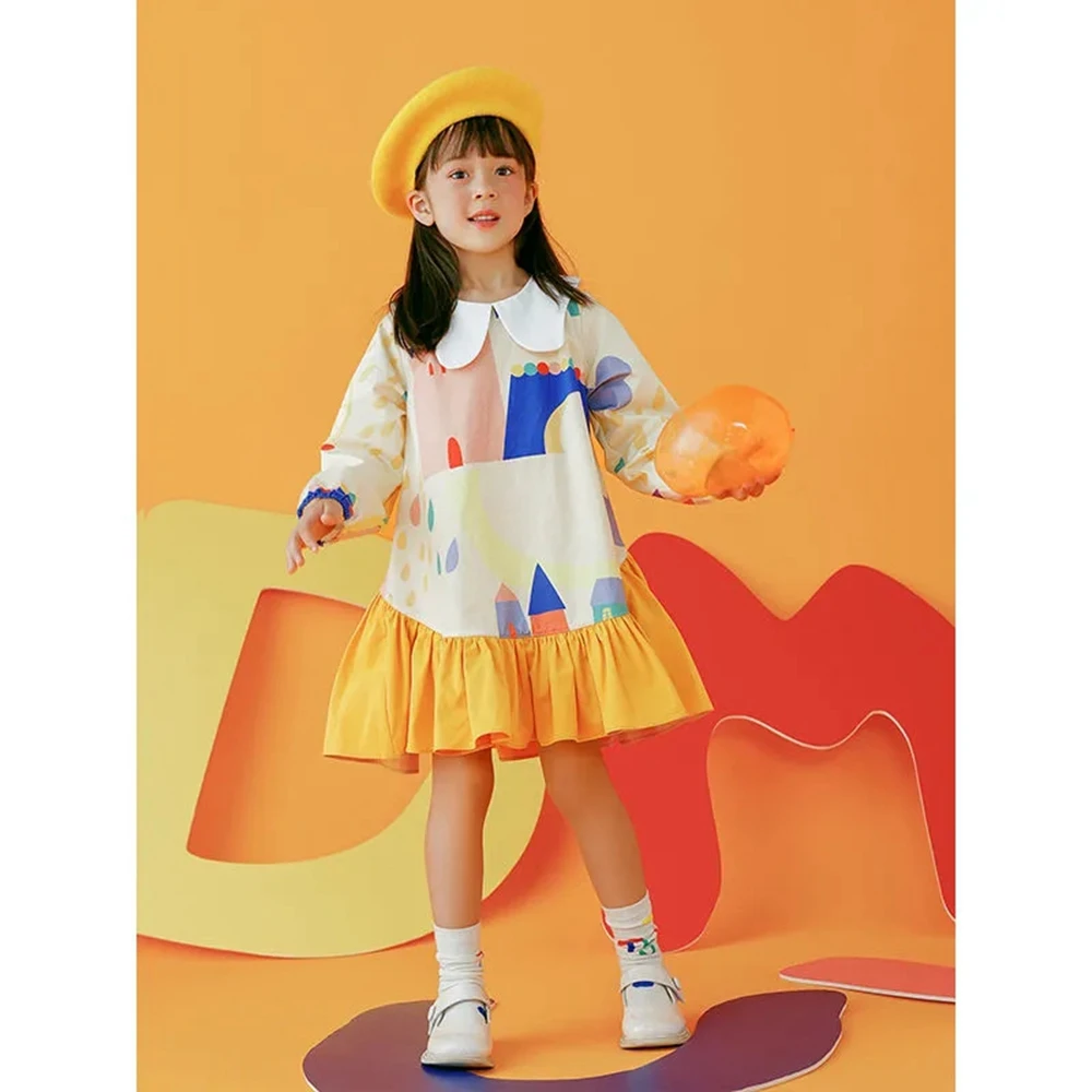 Spring Toddler Baby Long Sleeve Dresses Kids Cute Patchwork Princess Dress Children Girl Casual Clothing