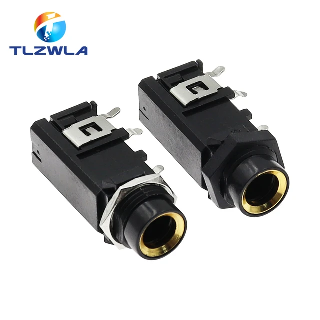 2Pcs/Lot 6.35mm Stereo Audio Socket Microphone Headphone Female Phone Jack  3Pin PCB Chassis Panel Connector With Nut