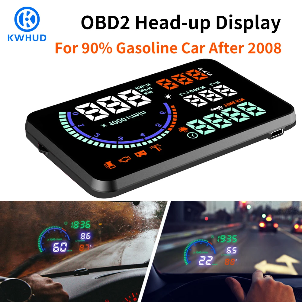 KWHUD 헤드 업 디스플레이 Obd2 자동차 Hud 디지털 속도계 RPM Ta..