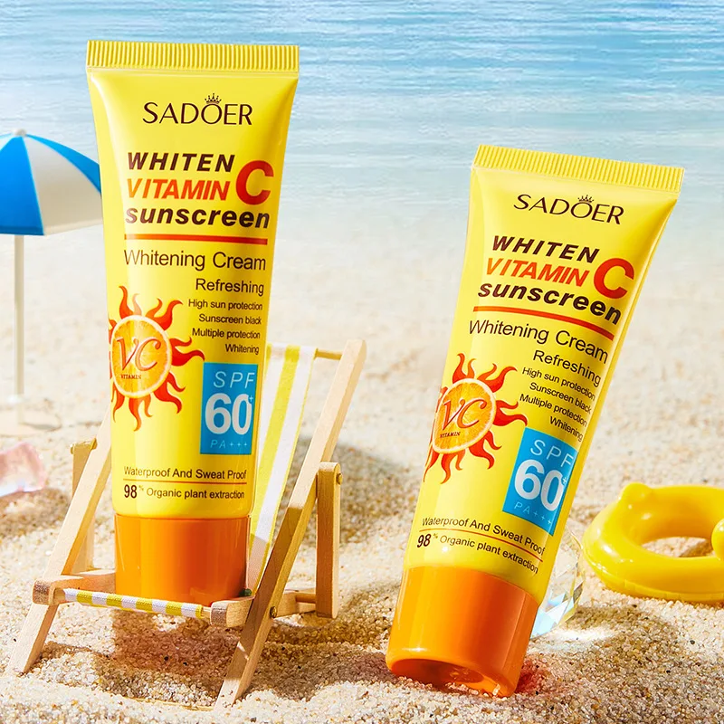 Facial Body Sunscreen Vitamin C Whitening Sun Cream Skin Protective Cream Isolation Waterproof And Sweat-proof SPF 60
