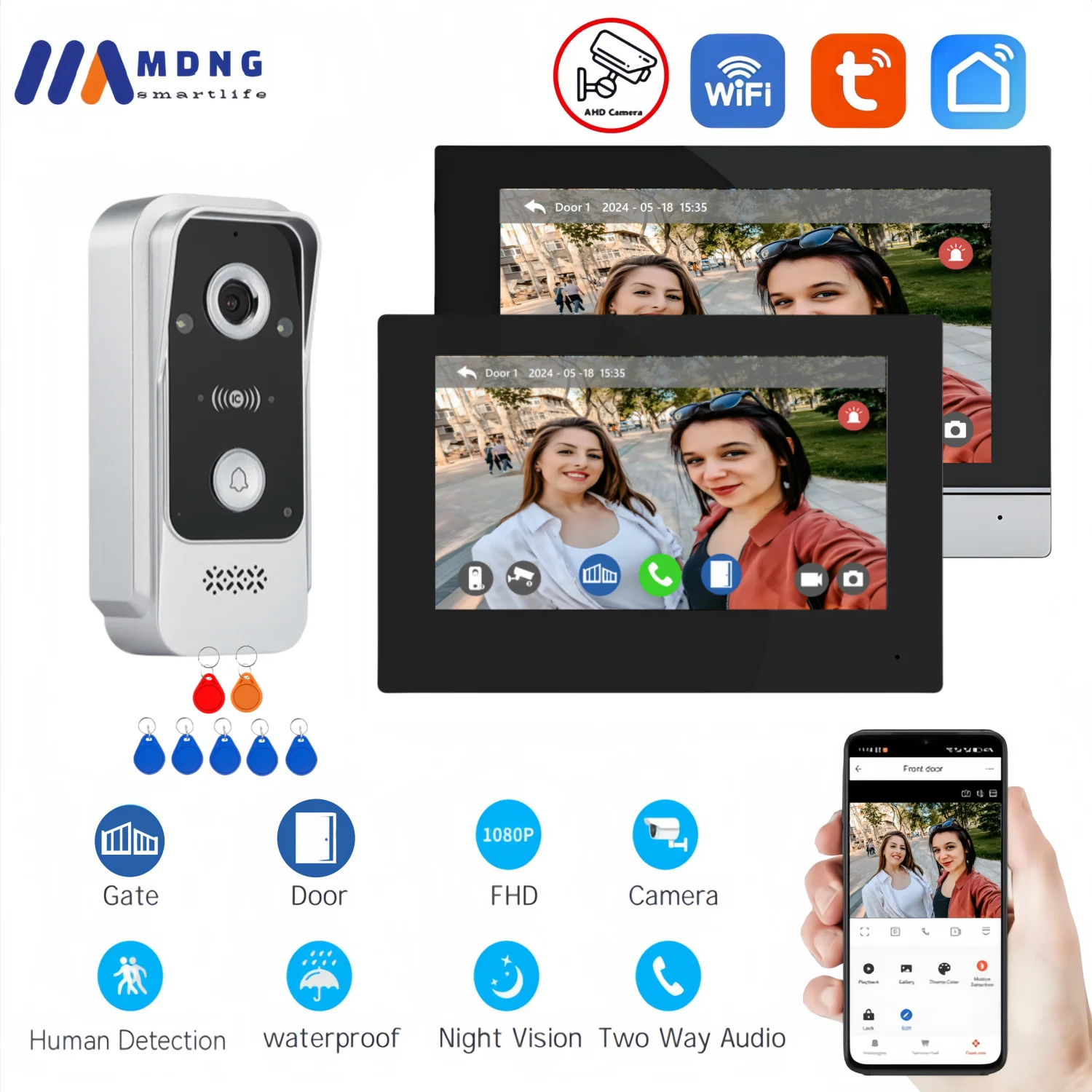 Videophone 7 Inch Tuya Smart Wired Home Videophone Intercom System Dual Lock ...