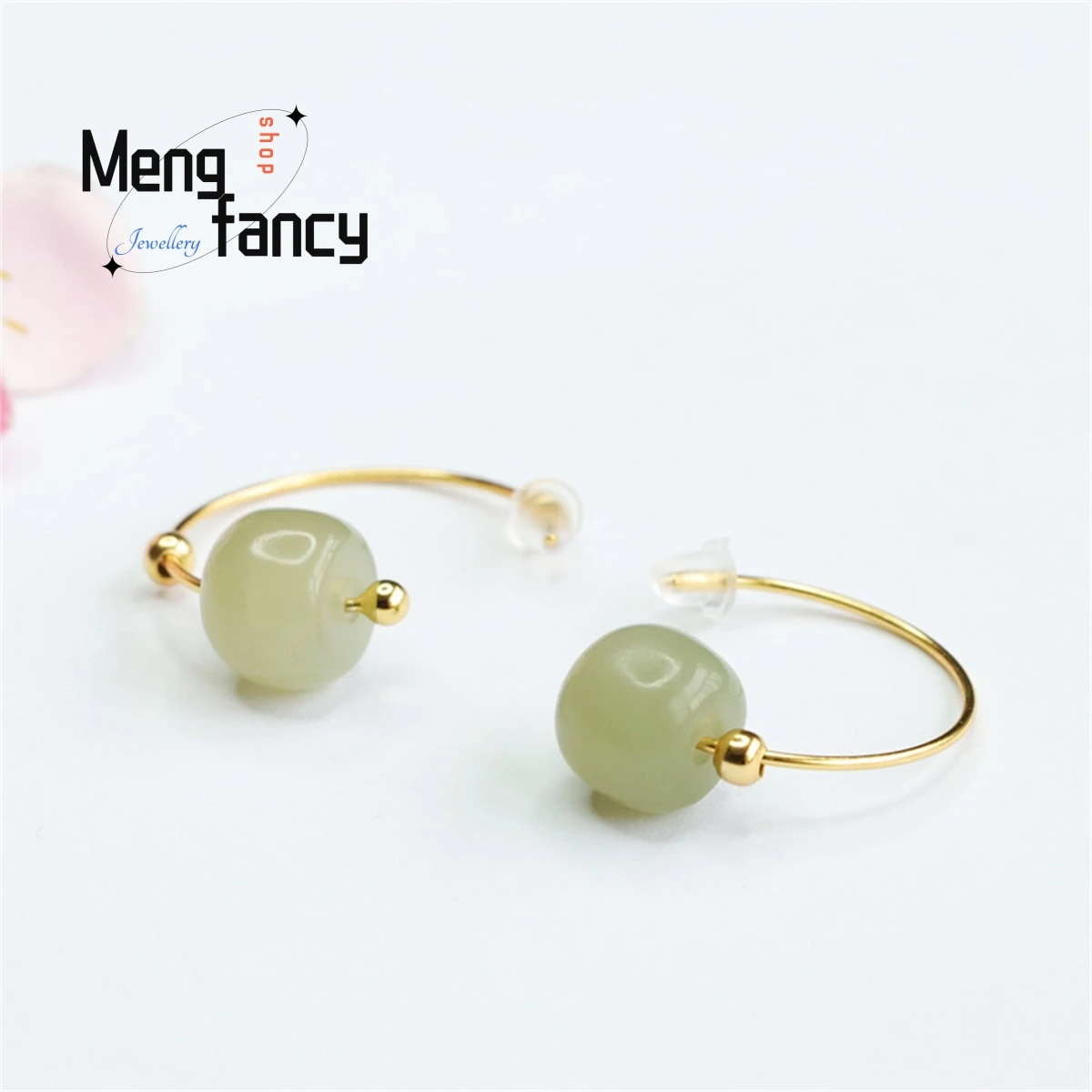 

Natural S925 Silver Inlaid With Hotan Jade Old Type Zhululutong Earring Simple Generous Personalized Fashion Luxury Fine Jewelry