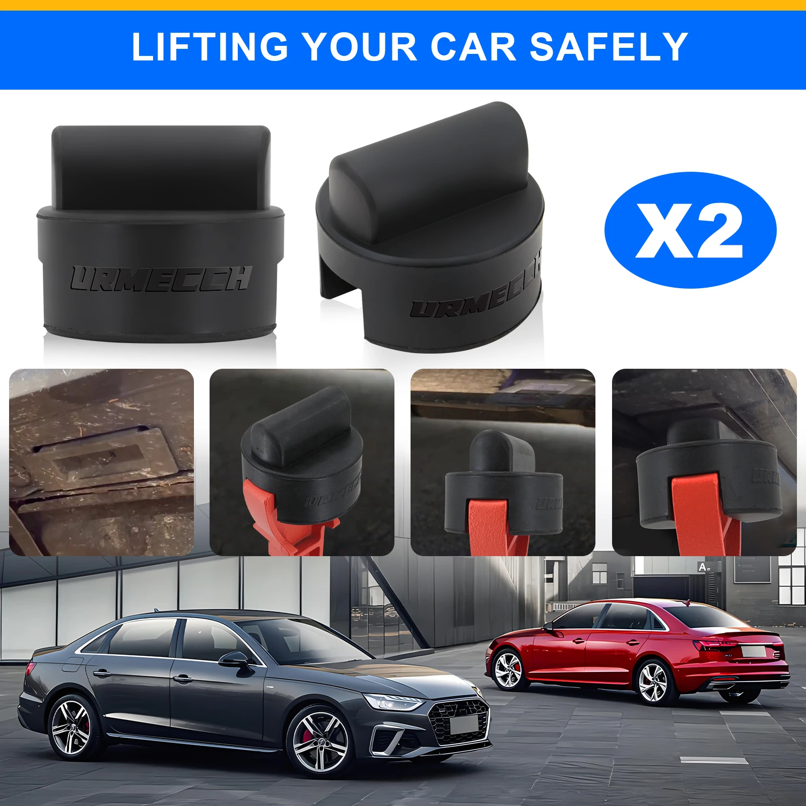 URMECCH Car Axle Jack Stand Adapters For Audi A6 A7 R8 RS TT Rubber Jack Pad Lift Pucks Slotted Frame Rail Protector