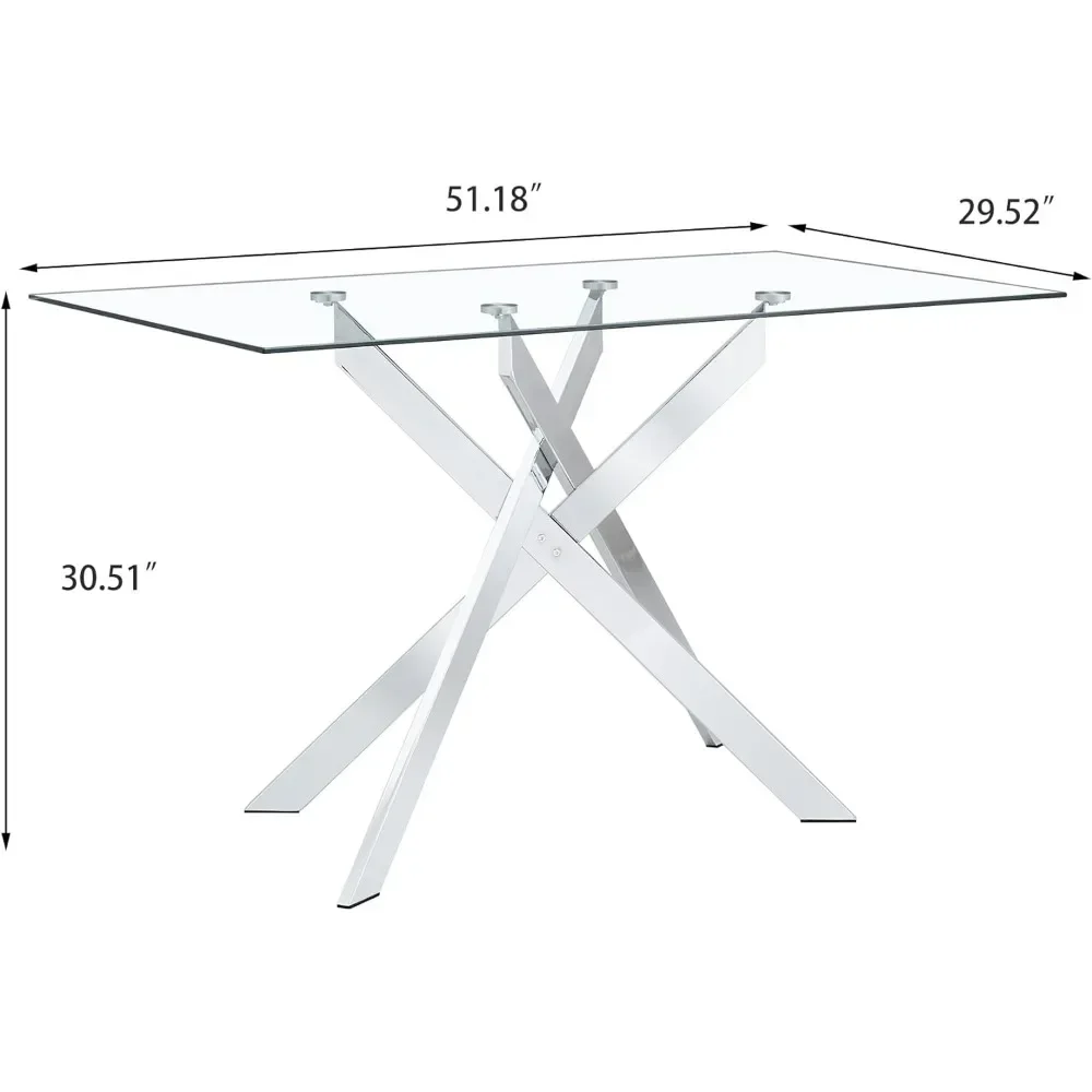 Rectangular Glass Dining Table Kitchen Glass Top Table for 4 with   Metal Legs,Dining Table Kitchen Glass Table for Kitchen 2