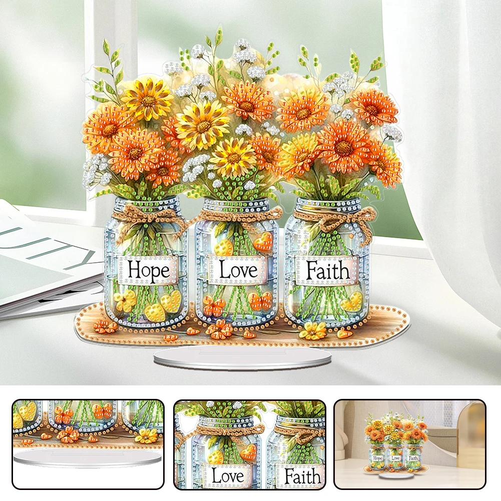 Acrylic Special Shape Sunflower Girl Rhinestones Desktop Ornaments 5D DIY Diamond Art Tabletop Decorations for Home Office Decor