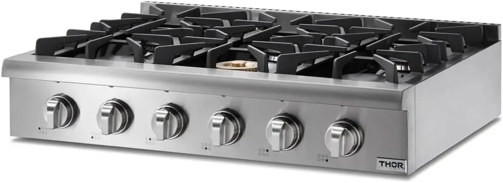 KITCHEN Pro-Style Gas Rangetop with 6 Sealed Burners 36 - Inch, Stainless Steel HRT3618U 2