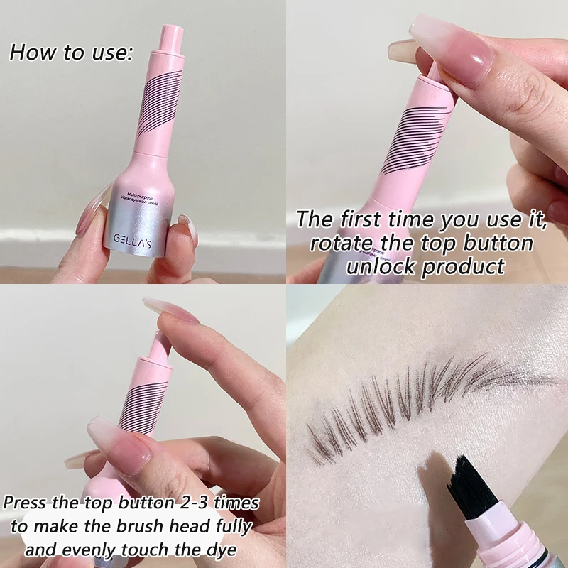 Tint Eyebrows Cream Water Eyebrow Pencil Hairline 2IN1Waterproof Natural Black Brown Ink Press Wild Eyebrow Enhancers Pen Makeup 5
