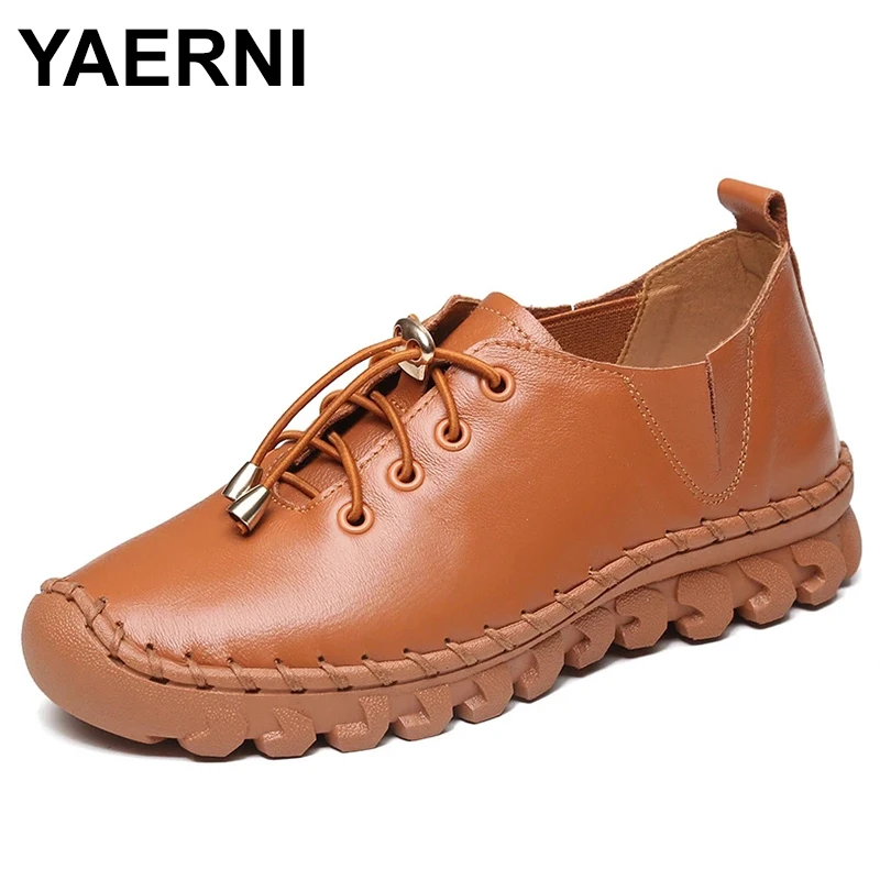 

New Leather Women's Shoes Fashion Casual Sneakers Retro Flat Shoes Ladies Lace-up Loafers Breathable Vulcanized Shoes