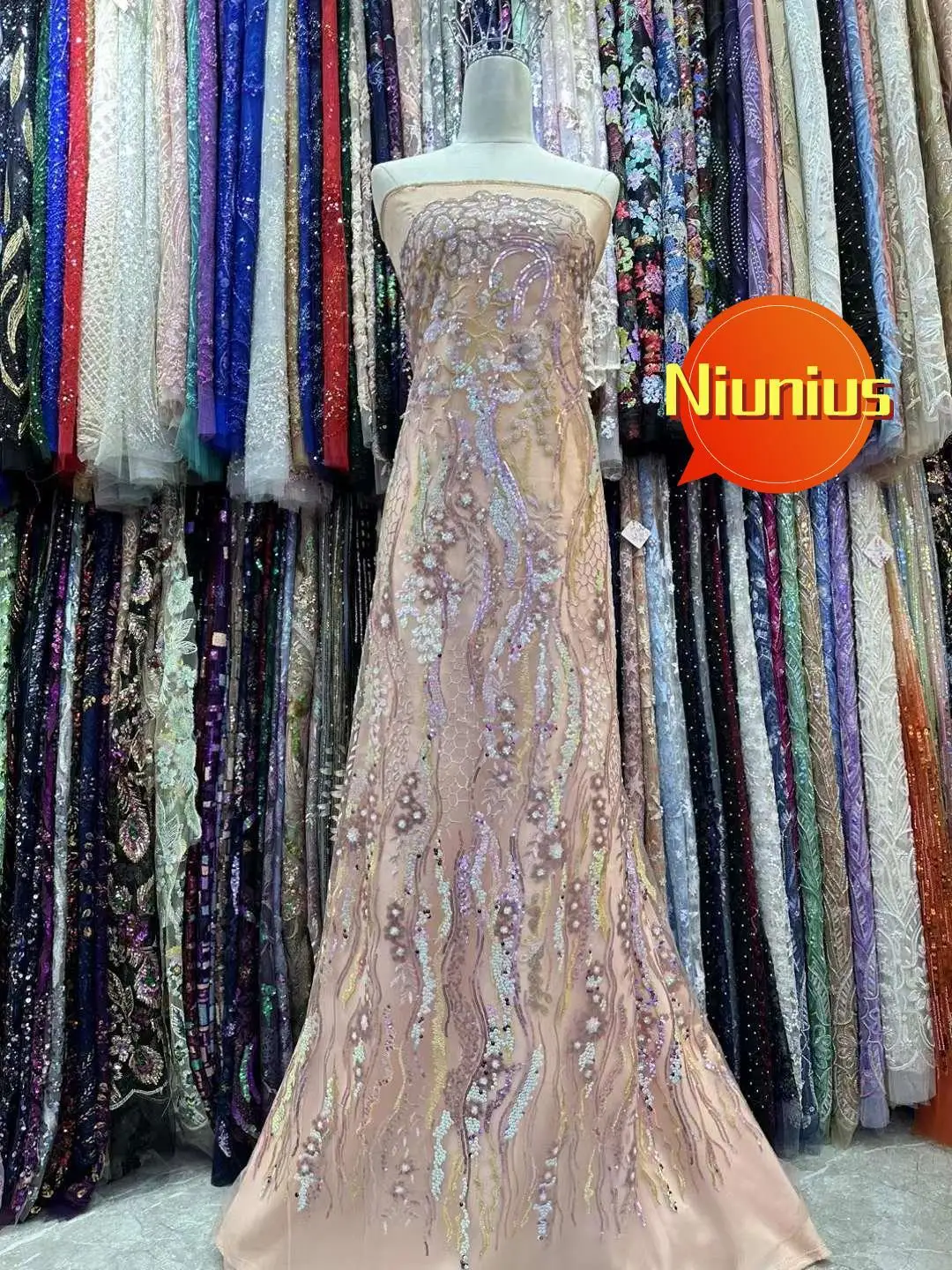 

2024 5Yards Latest High Quality Very Soft Delicate Elegant Embroidery Sequin Tulle Lace Fabric for Party Dress NN3688_R