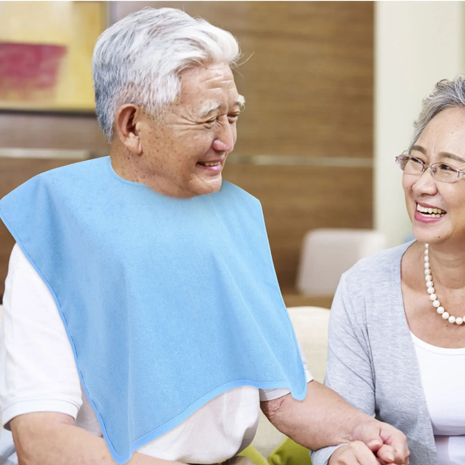 성인용 노인 턱받이, 세탁 가능한 식사용 의류 보호대, 노인 남녀 공용, 침 흡수 기능 포함