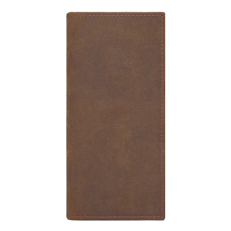 Vintage Leather Men's Wallet with Multiple Card Slots and Cash Clip - Crazy Horse Long Wallet