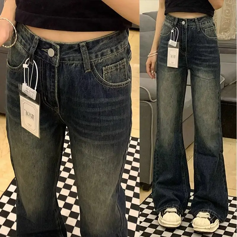 

2023 Jeans for Women Autumn Winter New Design Adjustable High Waisted Pants Woman Korean Baggy Wide Leg Denim Trousers H369