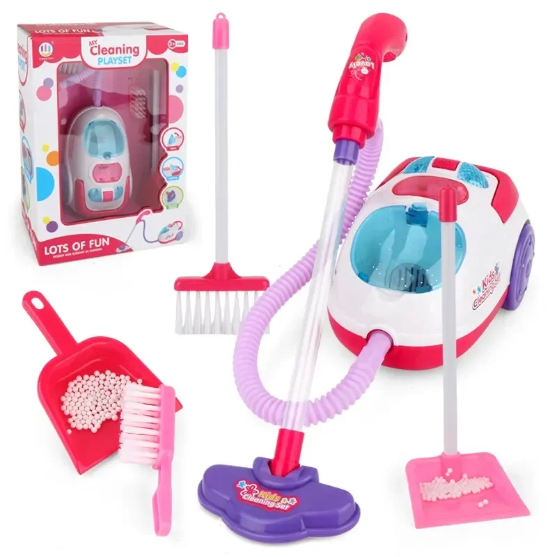 Children Pretend Play Toys Housekeeping Tools Set Simulation Furniture Vacuum Cleaner Charging Housework Dust Catcher Girls Gift
